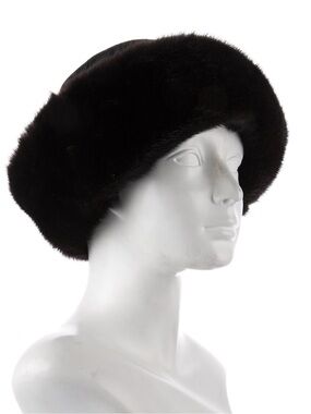 Maximilian Luxurious Black Faux Fur Pillbox Hat  EUC Designer